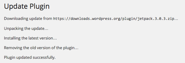 The plugin update progress page.