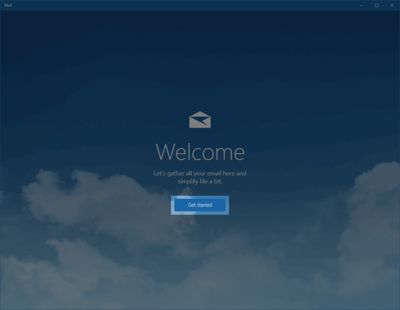 Windows 10 Mail Getting Started button.