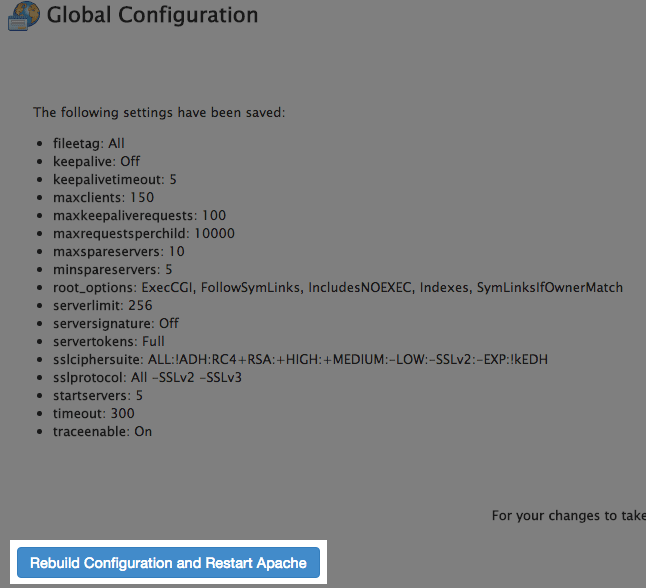 The Rebuild Configuration and Restart Apache button.